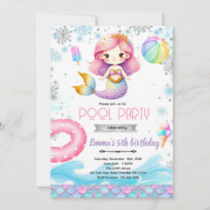 invitación de fiesta de sirena de piscina de invie