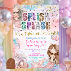 invitación de fiesta de sirena Glitter Sequin Spli