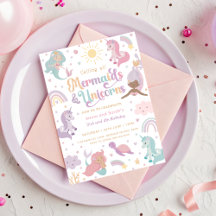 Invitación de fiesta de sirena unicornio