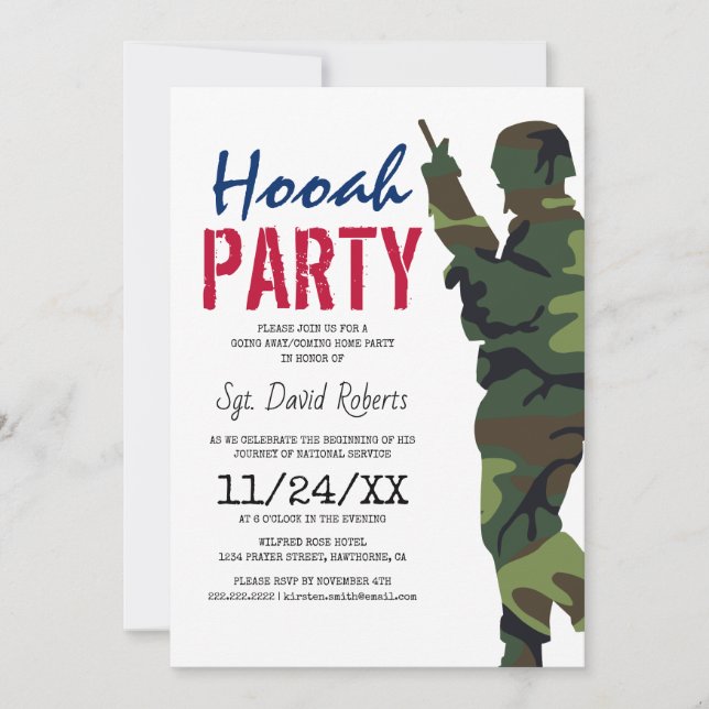 Invitación de fiesta de soldado militar (Anverso)