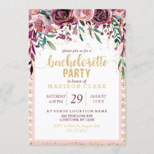Invitación de fiesta de soltera con flores rosadas