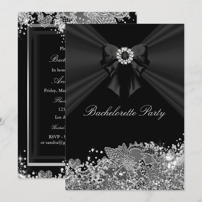 Invitación de fiesta de soltera con lazo de diaman (Anverso / Reverso)