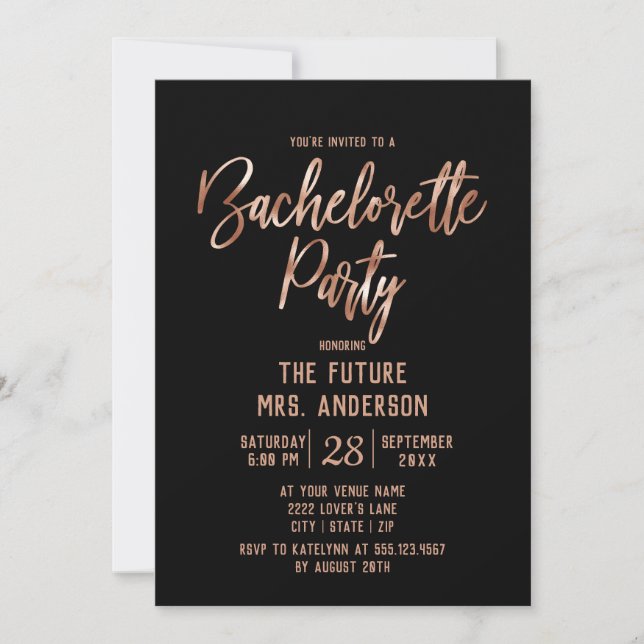 Invitación de fiesta de soltera con tipografía de  (Anverso)