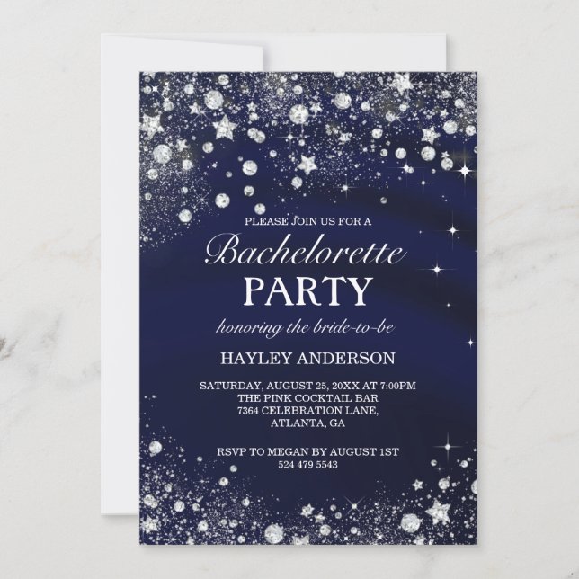 Invitación de fiesta de soltera Sparkle Diamond Bl (Anverso)