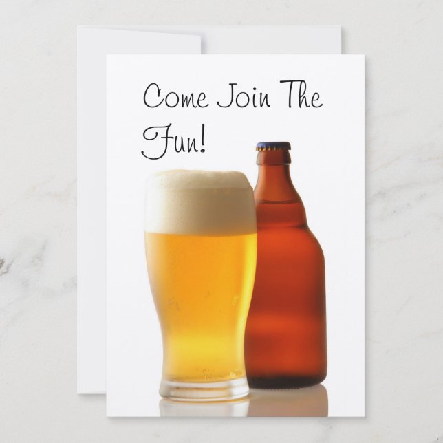 Invitación de fiesta de soltero con botella de cer (Anverso)