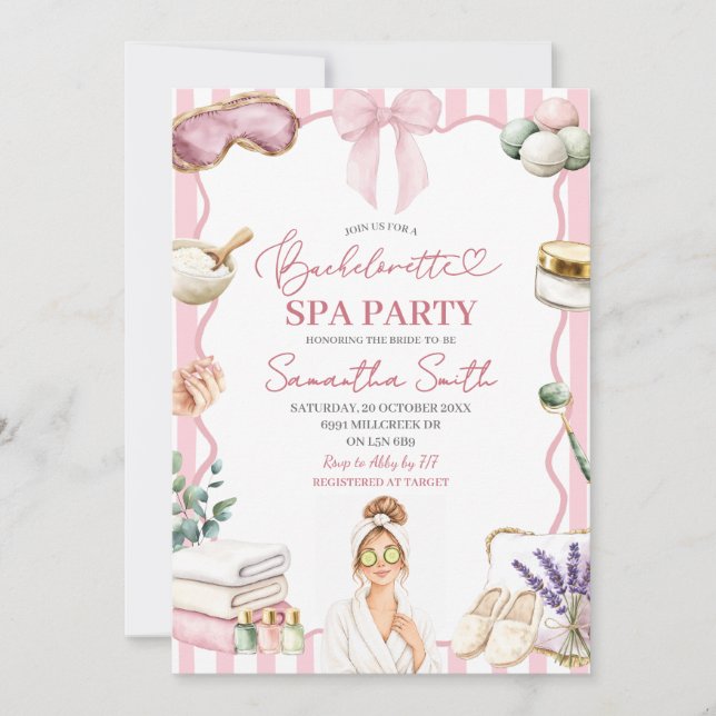 Invitación de fiesta de spa para despedida de solt (Anverso)