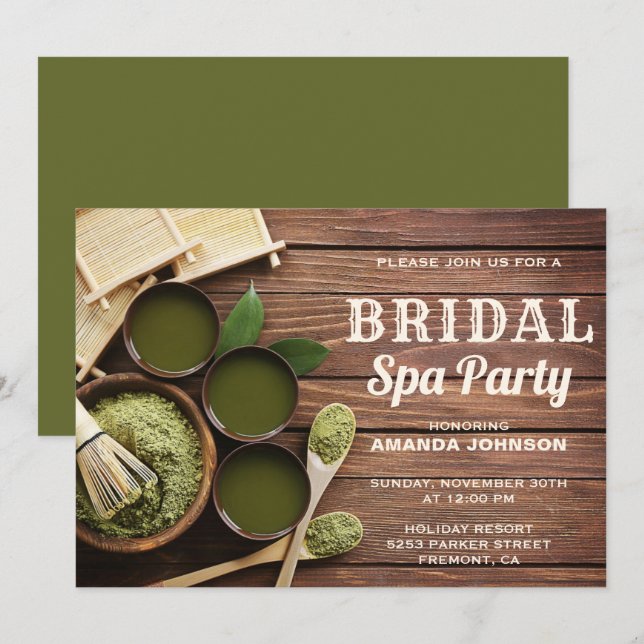 Invitación de fiesta de spa verde para ducha nupci (Anverso / Reverso)