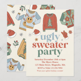 Invitación de fiesta de suéter feo de Navidad retr