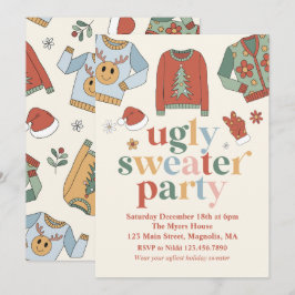 Invitación de fiesta de suéter feo de Navidad retr