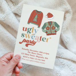 Invitación de fiesta de suéter feo de Navidad retr