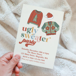 Invitación de fiesta de suéter feo de Navidad retr