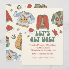 Invitación de fiesta de suéter feo de Navidad retr