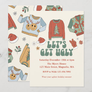 Invitación de fiesta de suéter feo de Navidad retr