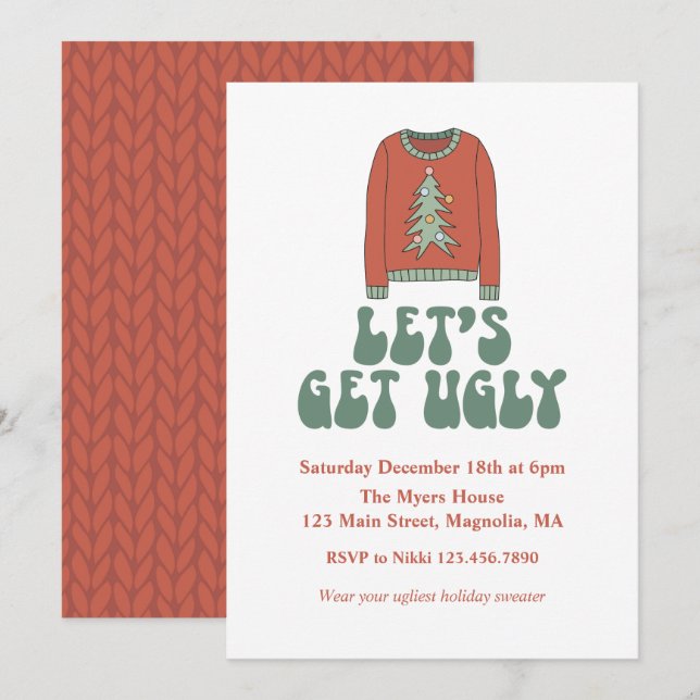 Invitación de fiesta de suéter feo de Navidad retr (Anverso / Reverso)
