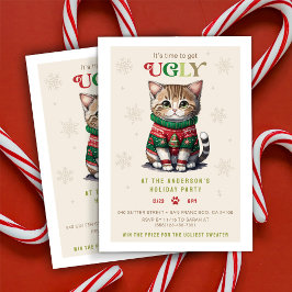 Invitación de fiesta de suéter feo lindo gato