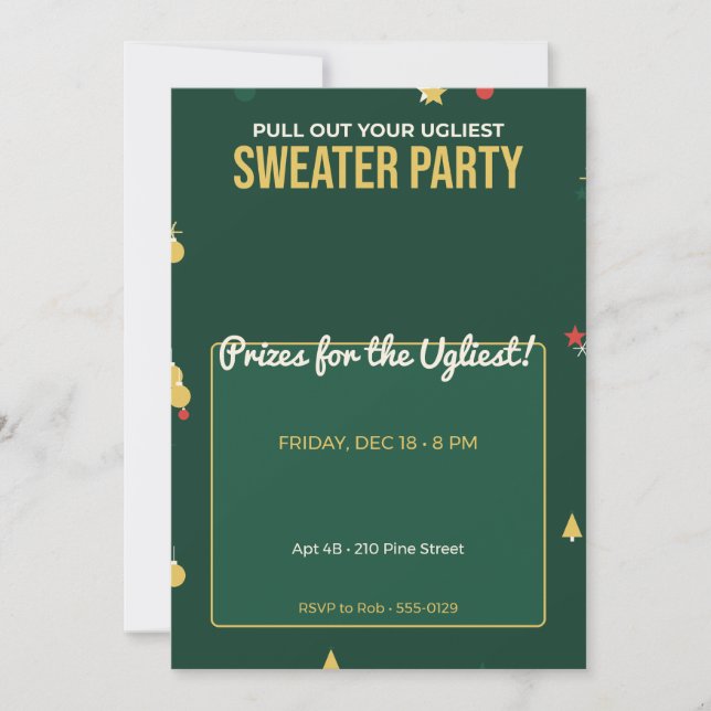 Invitación de fiesta de suéter feo Navidad (Anverso)