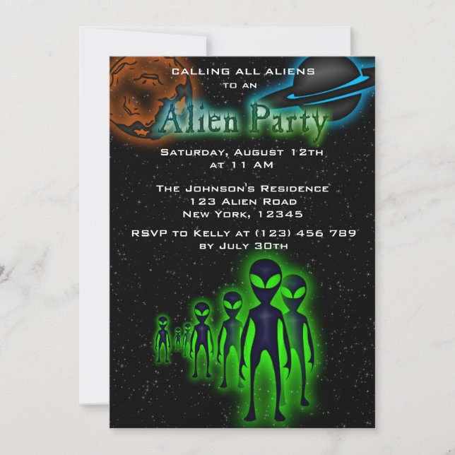 Invitación de Fiesta de Super Guay Alien y OVNI (Anverso)
