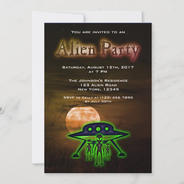 Invitación de Fiesta de Super Guay Alien y OVNI (Anverso)