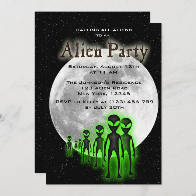 Invitación de Fiesta de Super Guay Alien y OVNI (Anverso / Reverso)