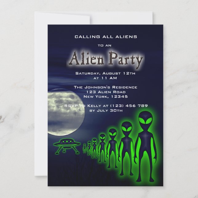 Invitación de Fiesta de Super Guay Alien y OVNI (Anverso)