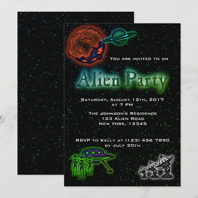 Invitación de Fiesta de Super Guay Alien y OVNI (Anverso / Reverso)