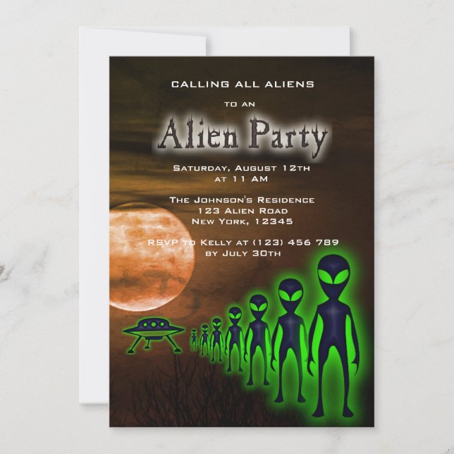 Invitación de Fiesta de Super Guay Alien y OVNI (Anverso)