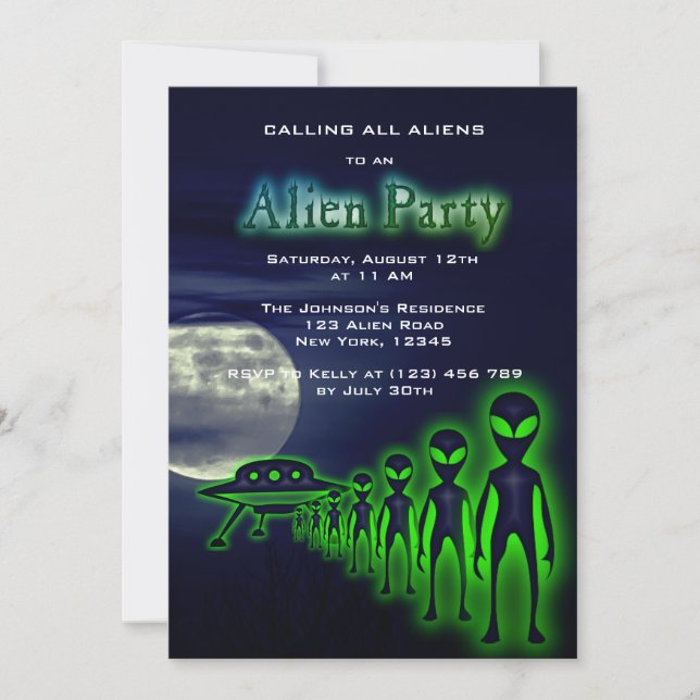 Invitación de Fiesta de Super Guay Alien y OVNI (Anverso)