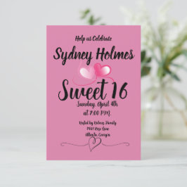 Invitación de fiesta de Sweet Sixteen de niña rosa
