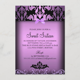 Invitación de fiesta de Sweet Sixteen elegante púr
