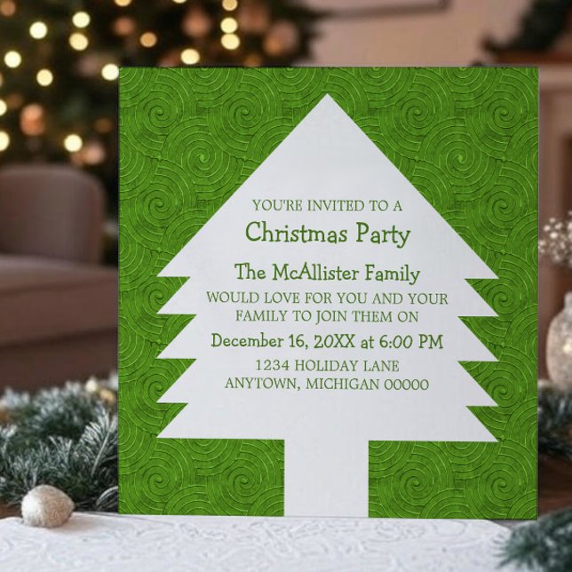 Invitación de Fiesta de Swirls Green Christmas Tre (Green Christmas Tree Swirls Party Invitation)
