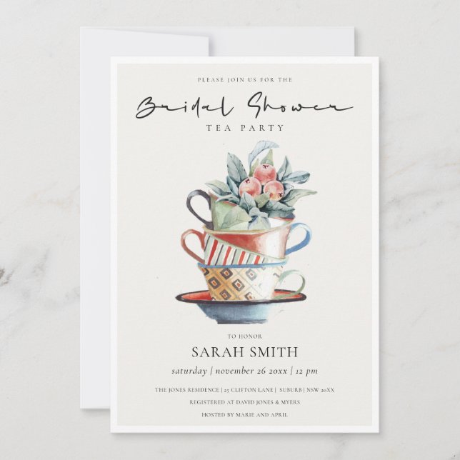 Invitación de Fiesta de té con ducha de novia apil (Anverso)