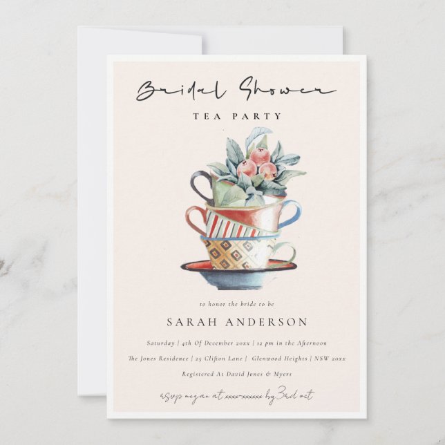 Invitación de Fiesta de té de ducha de novia apila (Anverso)