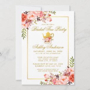 Invitación de Fiesta de té de novia floral de oro 