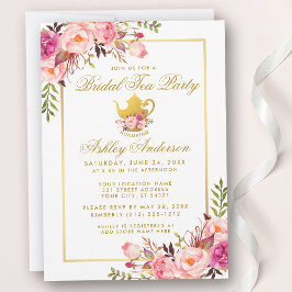 Invitación de Fiesta de té de novia floral de oro 