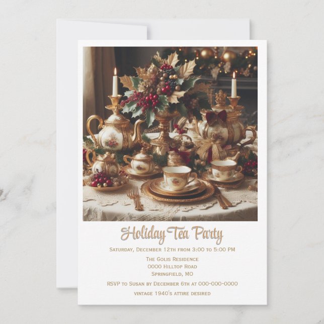 Invitación de fiesta de té elegante de vacaciones  (Anverso)