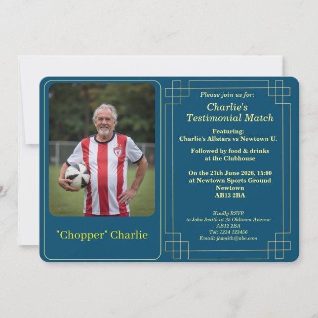 Invitación de fiesta de testimonial de fútbol con  (Anverso)