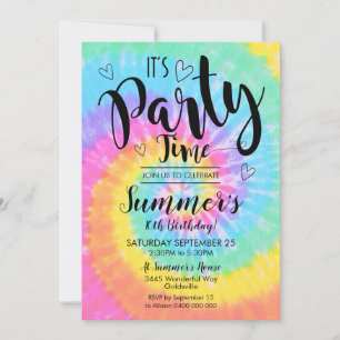 Invitación de fiesta de Tie Dye Es hora de fiesta