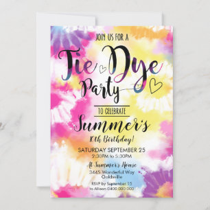 Invitación de fiesta de Tie Dye Hippy Tie Dye