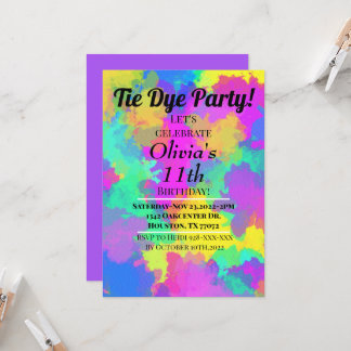Invitación de fiesta de Tie Dye Hippy Tie Dye