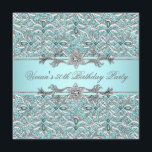 Invitación de fiesta de todos los días con la plat<br><div class="desc">Elegante plantilla de invitación para fiesta azul y plata verde azulado de diamantes. Esta elegante invitación azul y plata para todas las celebraciones funciona muy bien para las mujeres 21, 25, 30, 35, 40, 45, 50, 60, 70, 80, 90, 100 cumpleaños, invitación para fiestas de boda, fiesta corporativo e invitación,...</div>
