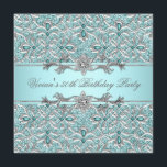 Invitación de fiesta de todos los días con la plat<br><div class="desc">Elegante plantilla de invitación para fiesta azul y plata verde azulado de diamantes. Esta elegante invitación azul y plata para todas las celebraciones funciona muy bien para las mujeres 21, 25, 30, 35, 40, 45, 50, 60, 70, 80, 90, 100 cumpleaños, invitación para fiestas de boda, fiesta corporativo e invitación,...</div>