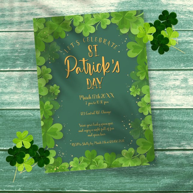 Invitación de fiesta de trébol del día de San Patr (Saint Patrick's Day Shamrock Party Invitation)
