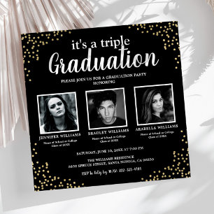 Invitación de fiesta de triple graduación con tres