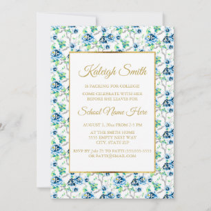 Invitación de fiesta de tronco floral dorado blanc