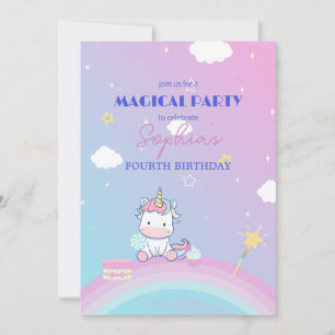 Invitación de fiesta de unicornio con destellos y 