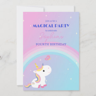 Invitación de fiesta de unicornio con destellos y
