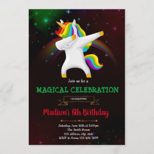 invitación de fiesta de unicornio haciendo dab
