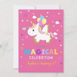 Invitación de fiesta de Unicornio Volador con Glob