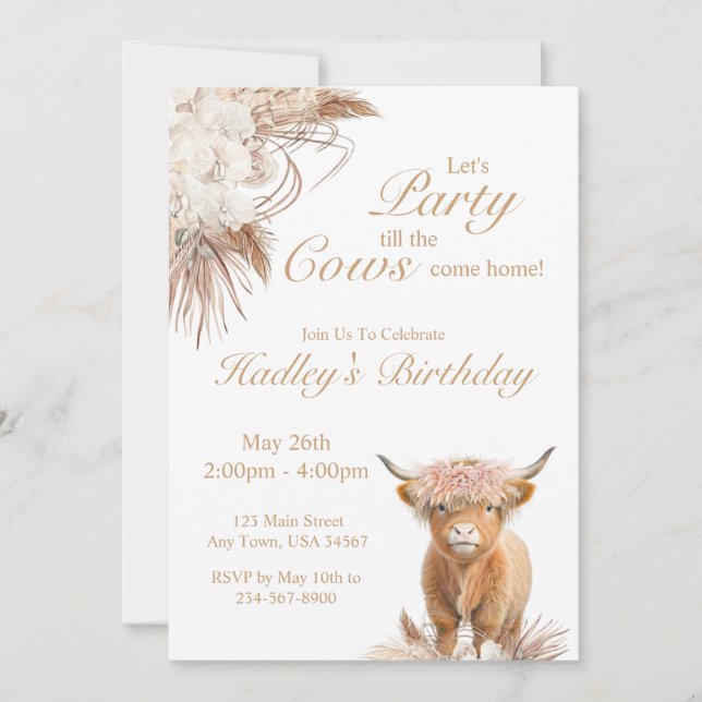 Invitación de fiesta de Vaca de las Tierras Altas  (Anverso)