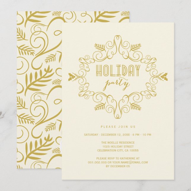 Invitación de fiesta de vacaciones clásicas de dec (Anverso / Reverso)